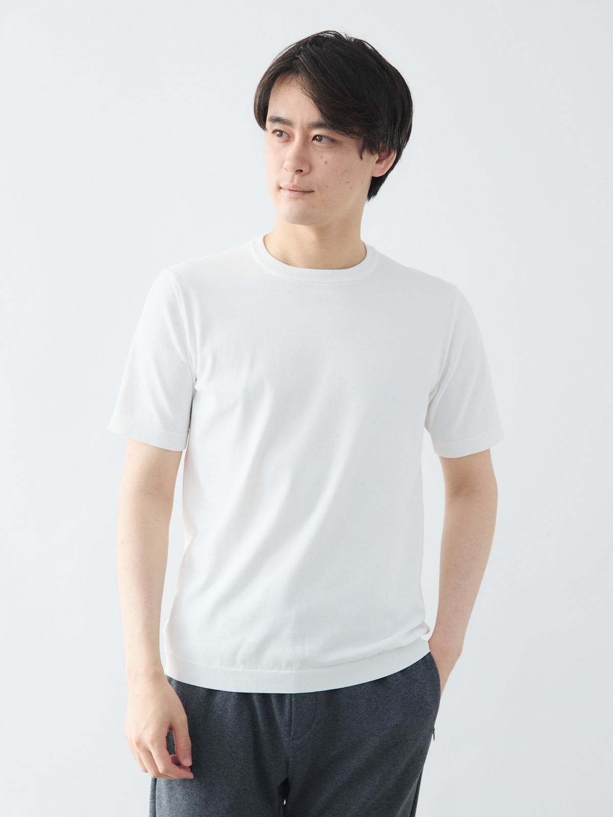 DEKISUGI ハイゲージ サマーニットTシャツ/ホワイト | Factelier