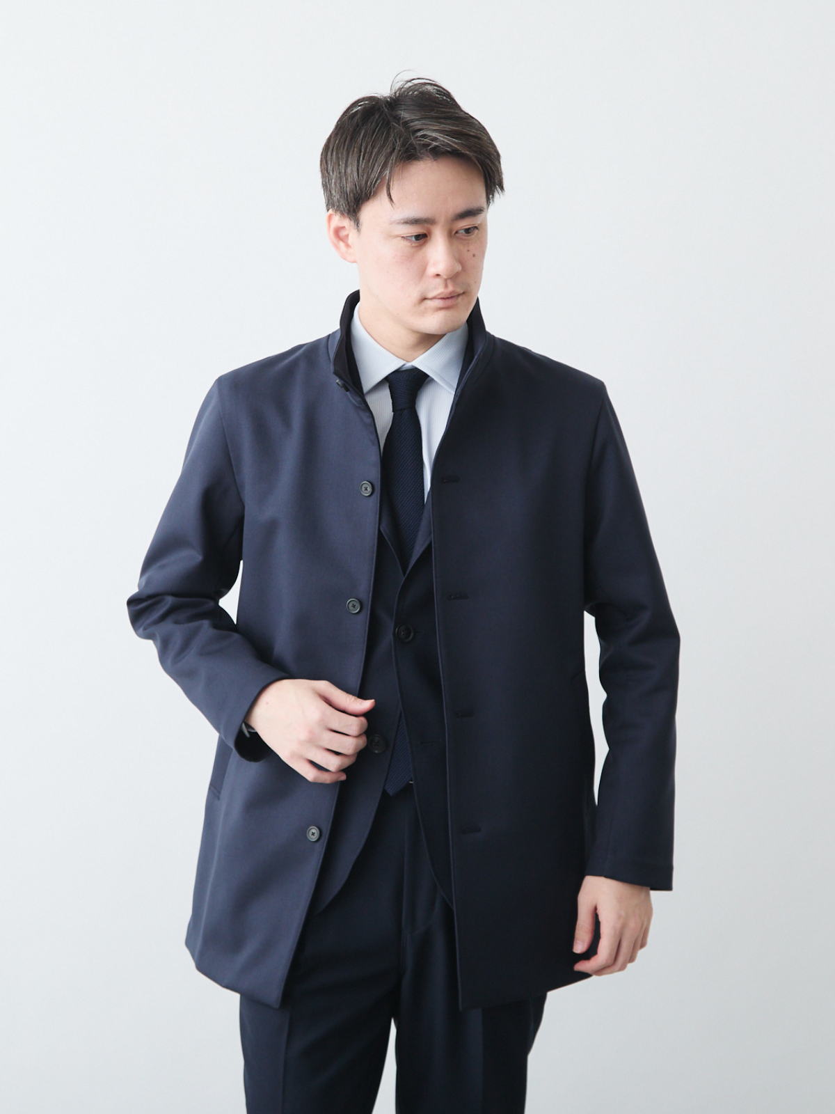 ニュークラシック スタンドカラーコート/3 season/ネイビー