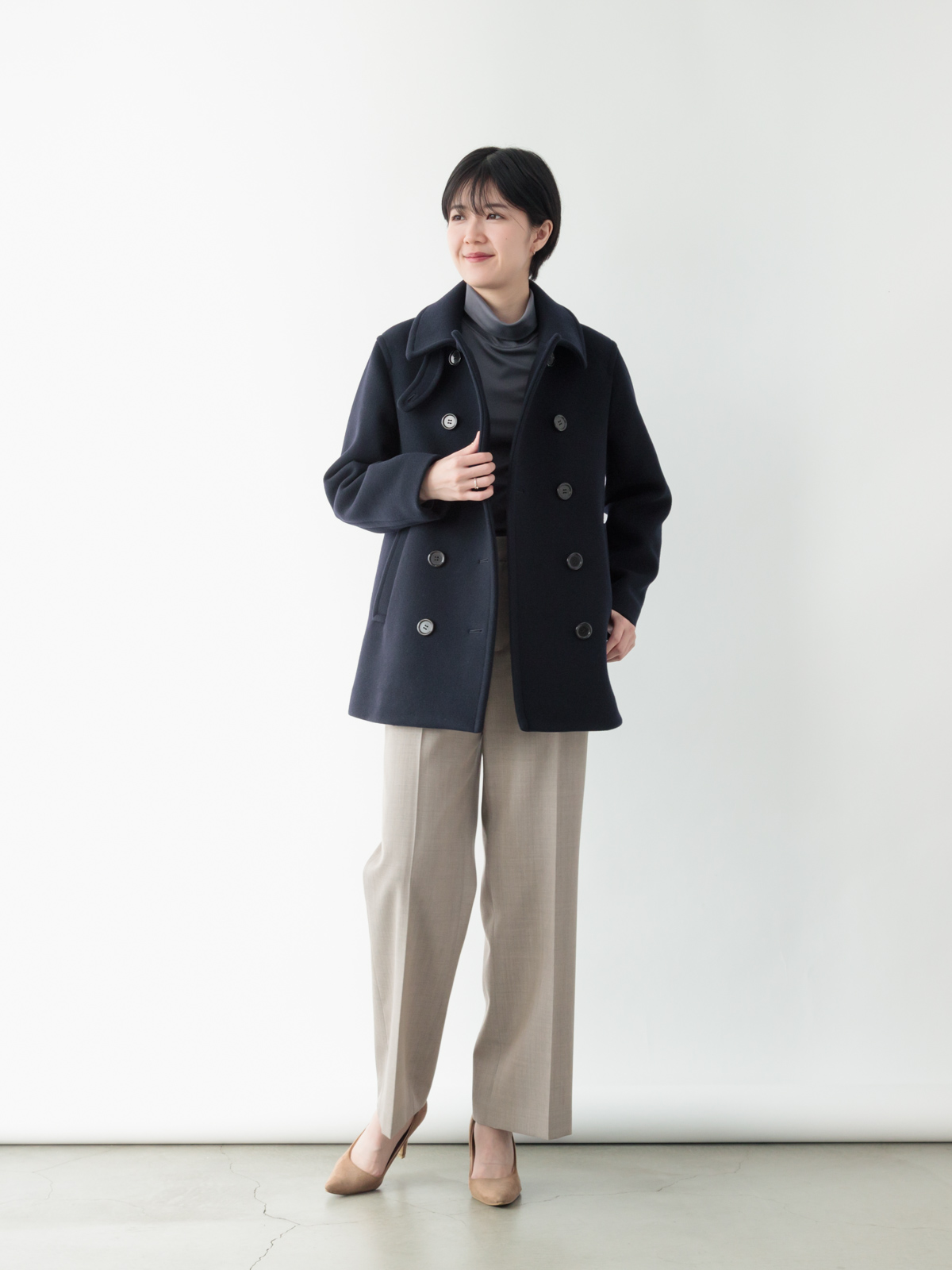 Super120's ウールメルトンピーコート/ネイビー | Factelier