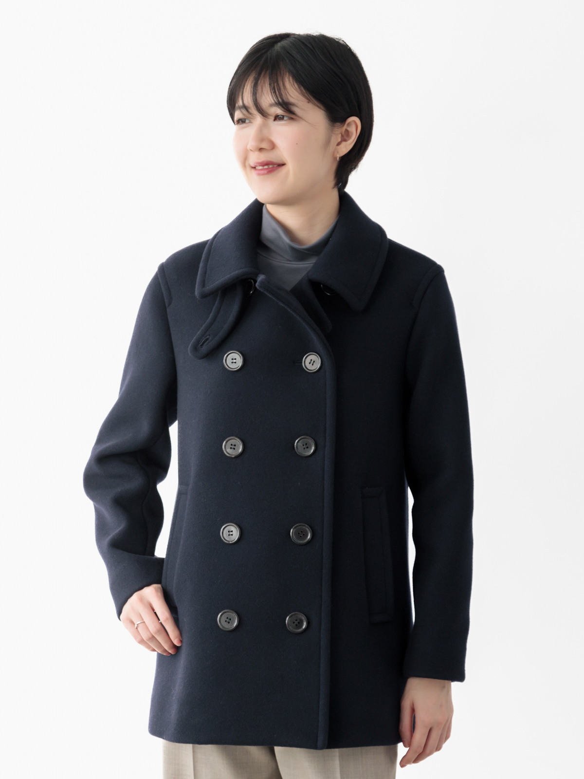 Super120's ウールメルトンピーコート/ネイビー | Factelier