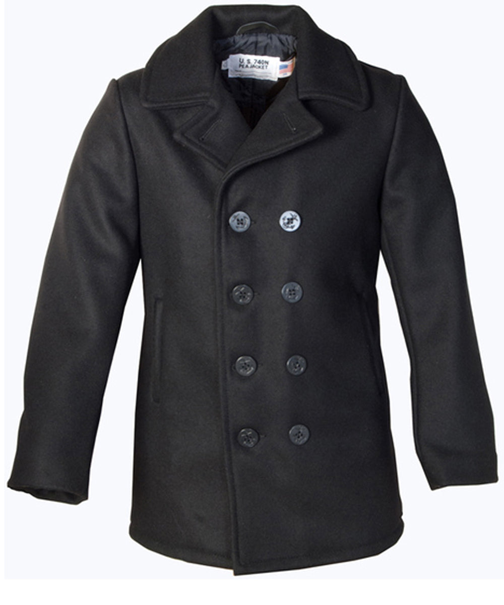 Schott Men's Classic Wool Pea Coat - Black — Dave's New York