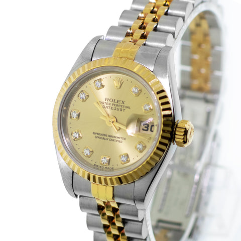 Rolex Lady-Datejust 26mm Yellow Gold Steel Champagne Diamond Dial
