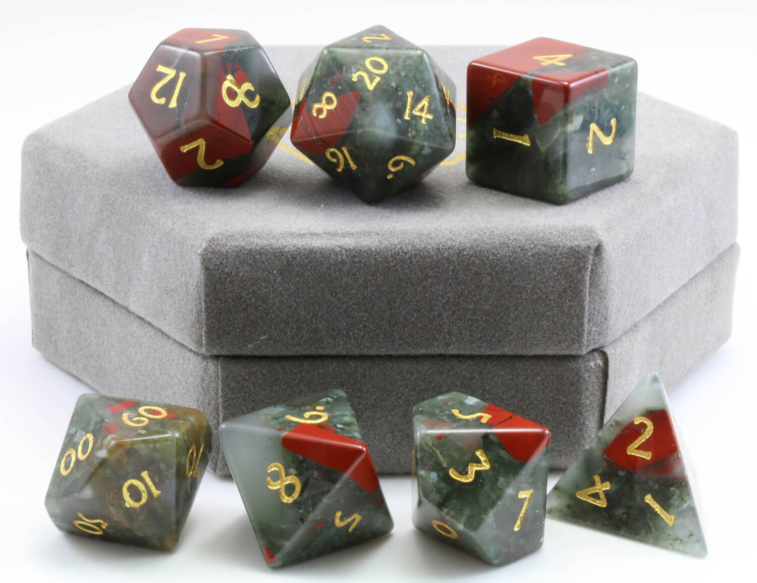 FACTORY SECONDS: Gemstone Dice (Bloodstone) | 7pc RPG Role Playing