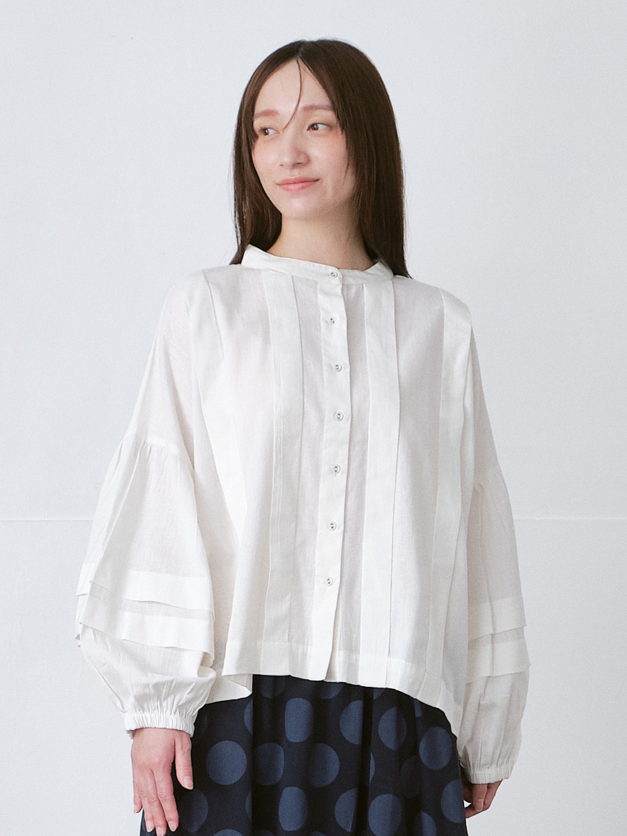 2WAYタックデザインバルーン袖ブラウス 綿麻キャンブリック | palais