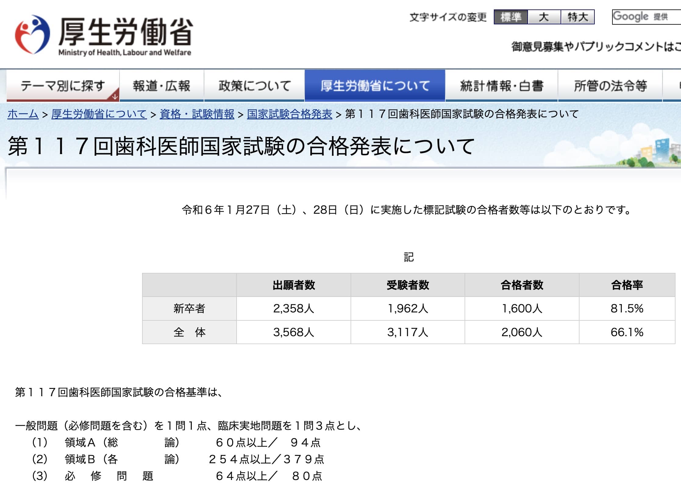 第117回歯科医師国家試験合格発表について - 歯科医師国家試験対策の