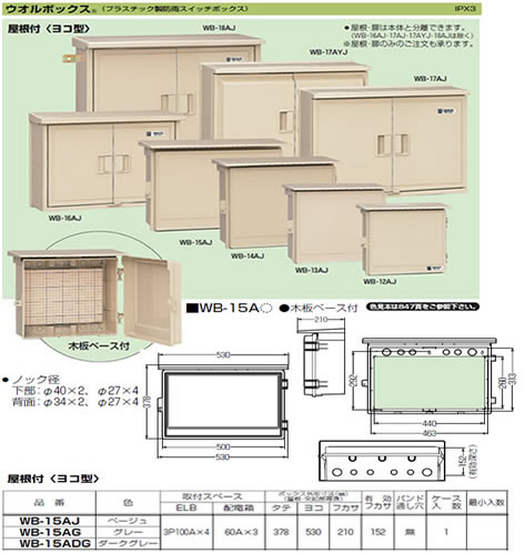 WB-15AJ | 住宅分電盤・ボックス | 未来工業 電設資材ウオルボックス