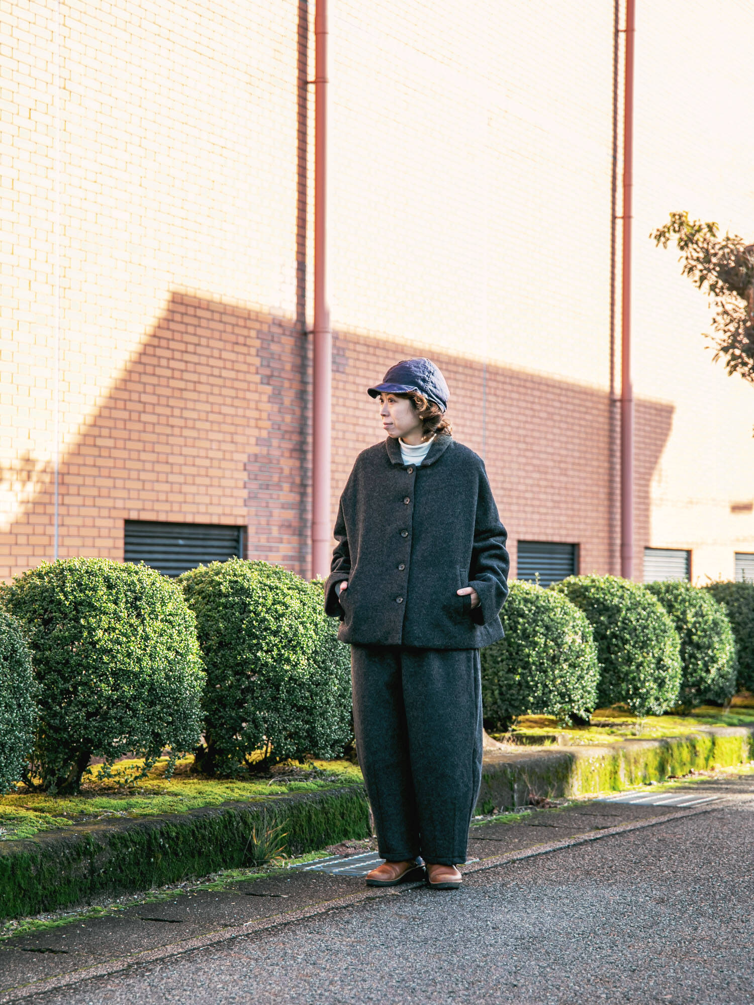 縮絨ウールフランネル／ワイドショートコート 311／2色（レディース