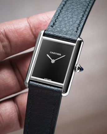 Black Rubberised Leather (Togo) Strap for Cartier Tank – Delugs