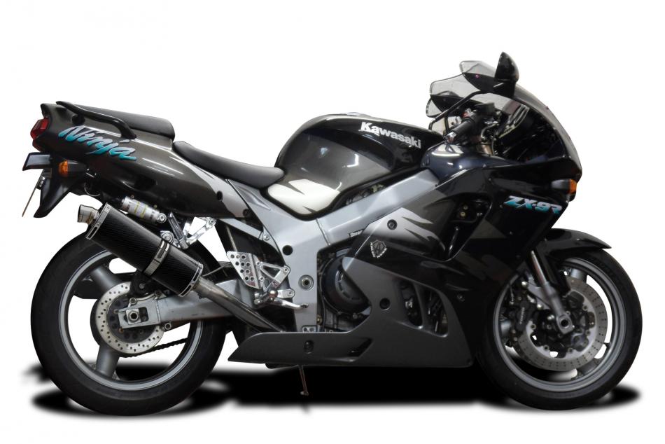 Slip-On Exhaust with 14-inch Oval Carbon Fiber Muffler for ZX-9R Ninja