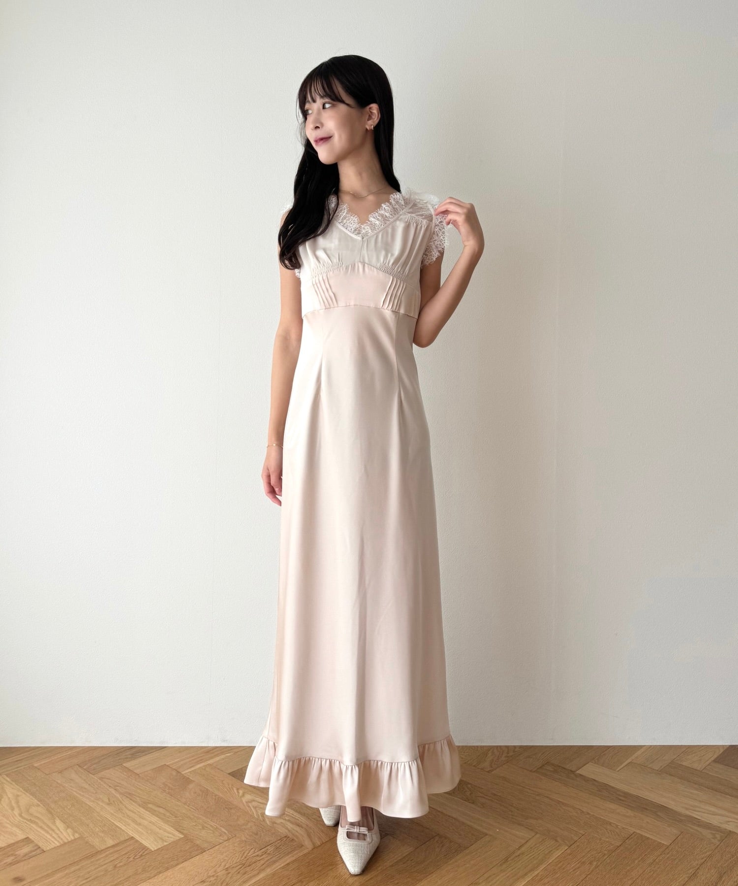 レースミックススリップドレス