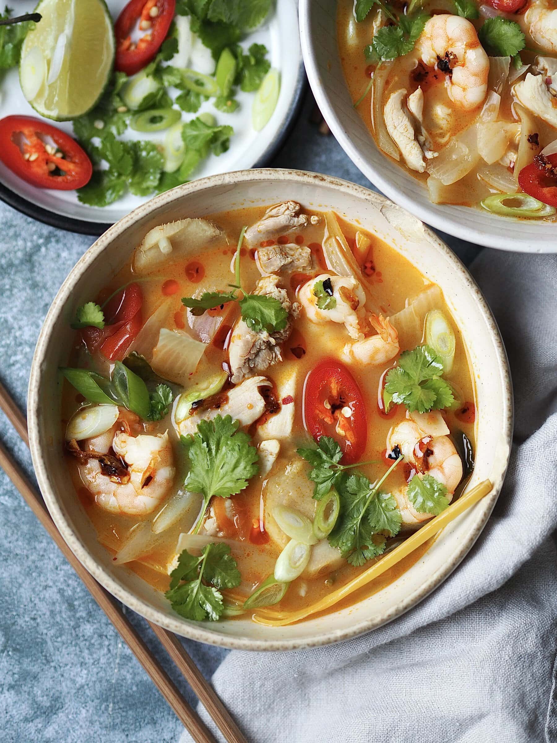 Chicken and Prawn Tom Yum Soup - Desert Island Dishes