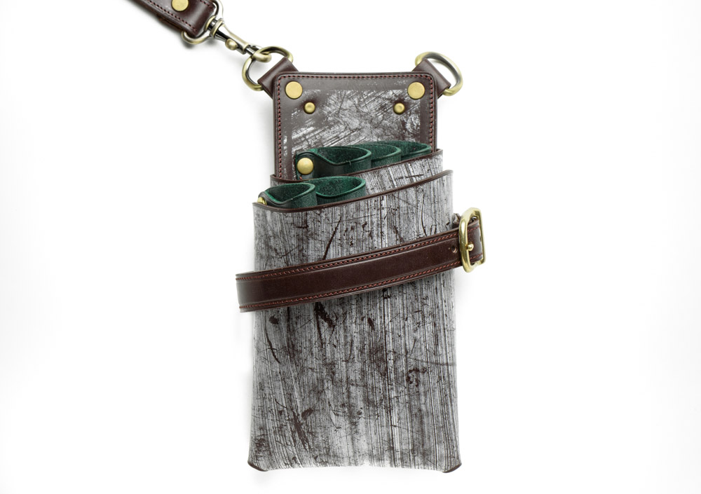 ダークグリーン＆焦げ茶 6丁差し 本革シザーケース SCA-100/CGC