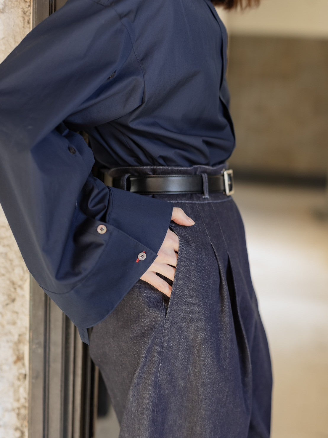 Mia / deres thomas mason 6way sleeve shirt (STRIPE/ INDIGO / CLEAR