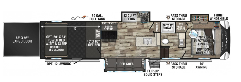 KZ Venom V Series 3413TK Floor Plan Toy Hauler