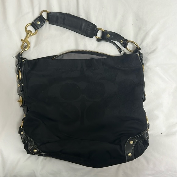 Coach | Bags | Coach Carly Black C Logo Canvas Shoulder Hobo Bag