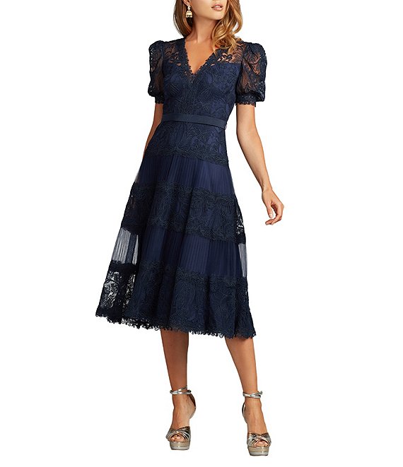 Tadashi Shoji Short Sleeve Lace Midi Dress | Dillard's