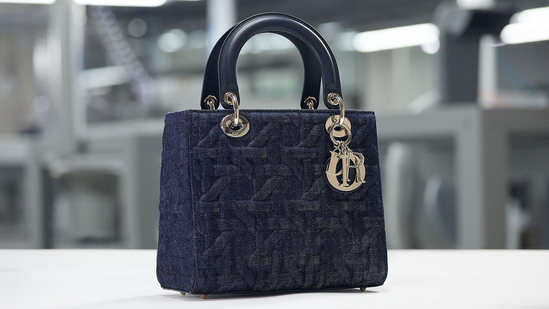 The Lady Dior Bag In Blue Denim Embellished With The Graphic