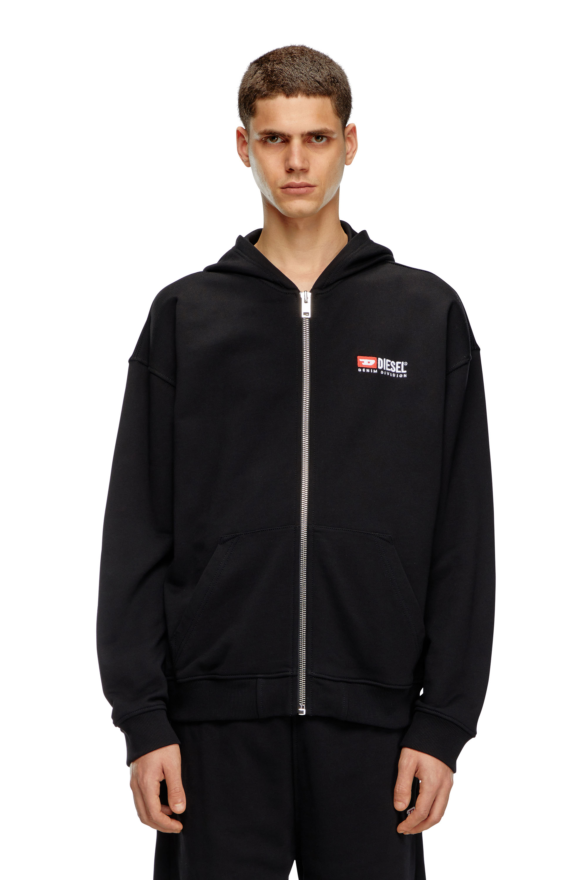 Men's Zip-up hoodie with Diesel embroidery | Black | Diesel