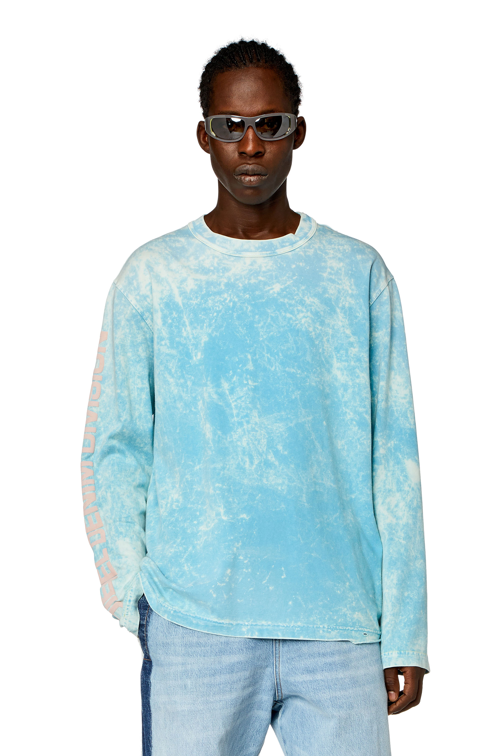 Men's Acid-wash long-sleeve T-shirt | Blue | Diesel