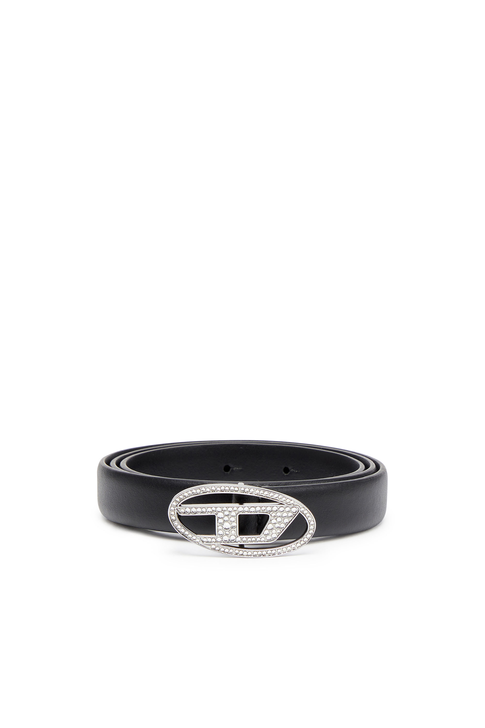 Women's 1.9cm slim leather belt with crystal buckle | Black | Diesel
