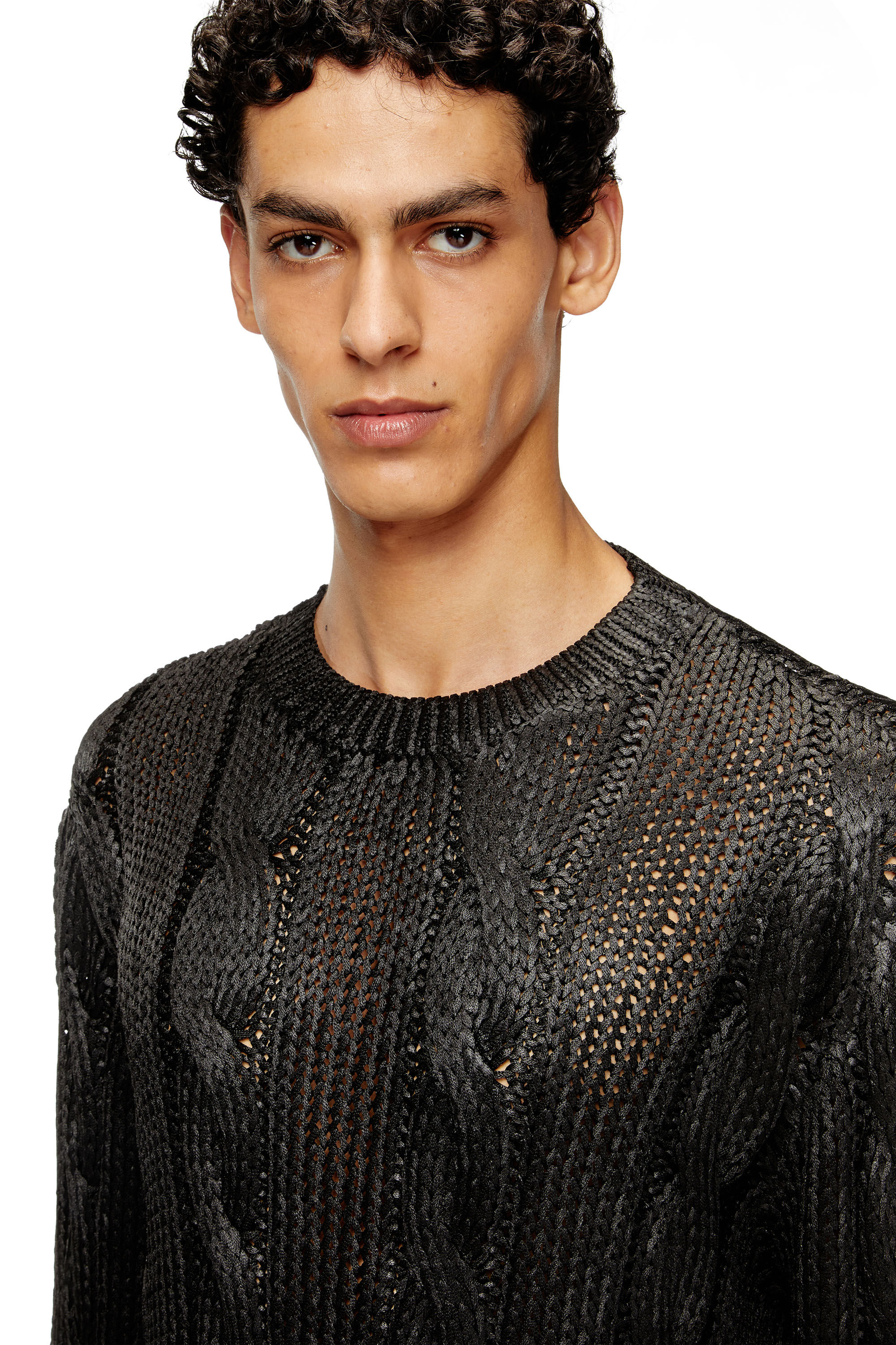 Men's Cable-knit jumper with shiny effect | Black | Diesel