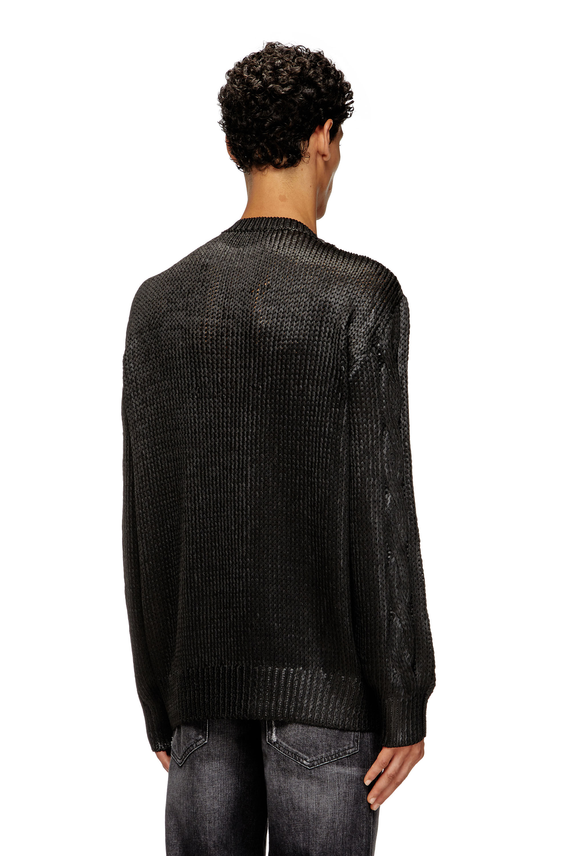 Men's Cable-knit jumper with shiny effect | Black | Diesel