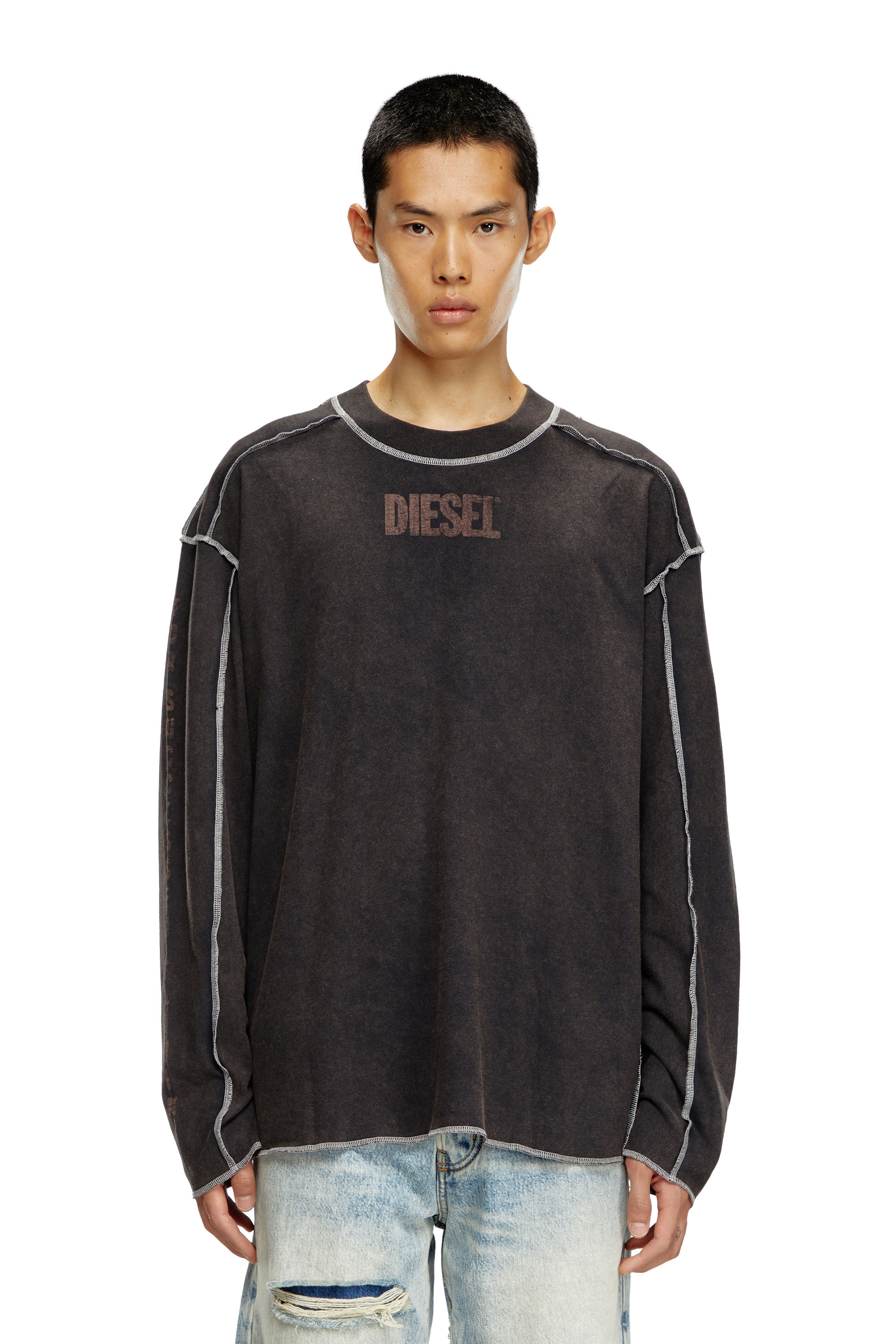 Men's Long-sleeve T-shirt with inside-out effect | Grey | Diesel