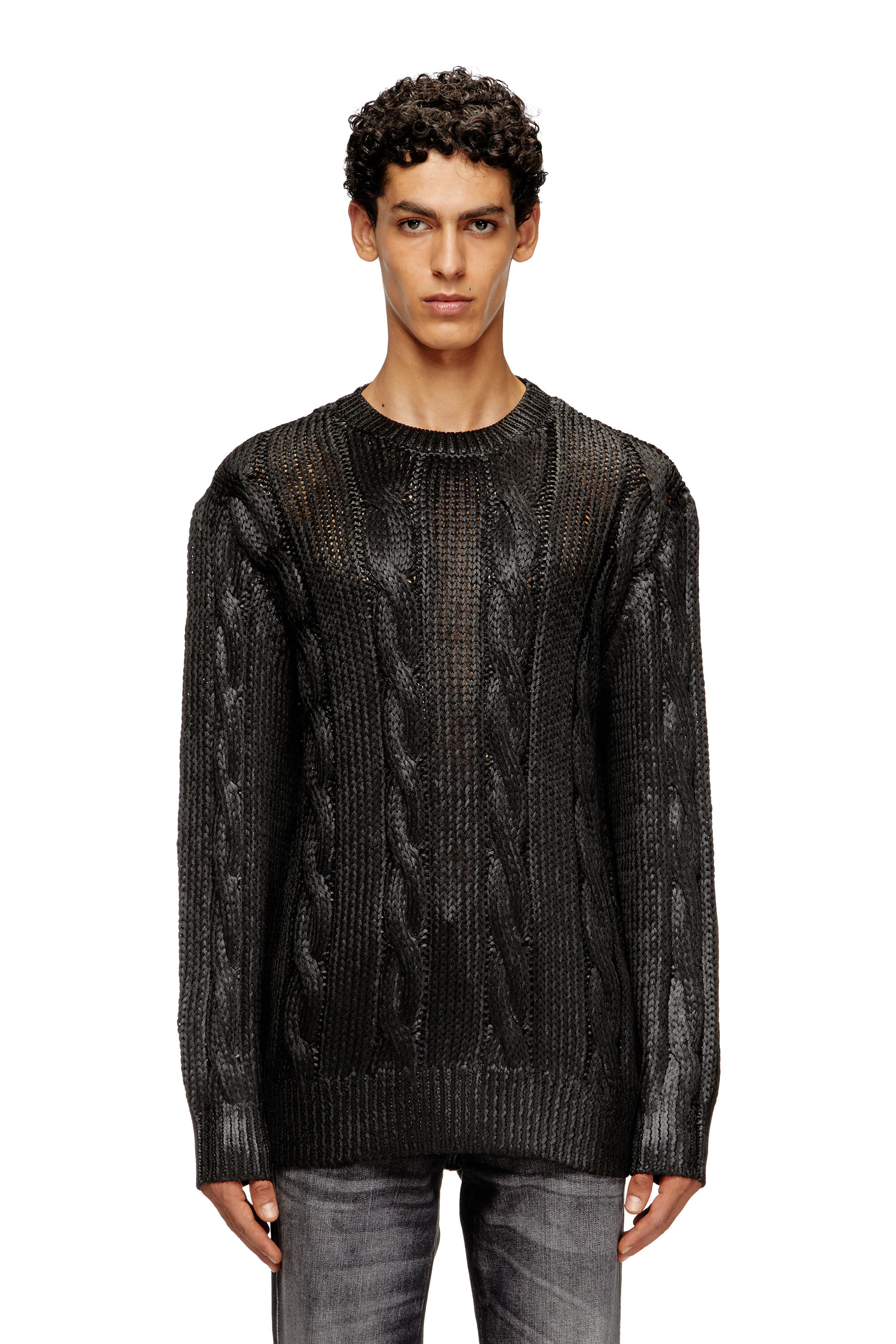Men's Cable-knit jumper with shiny effect | Black | Diesel