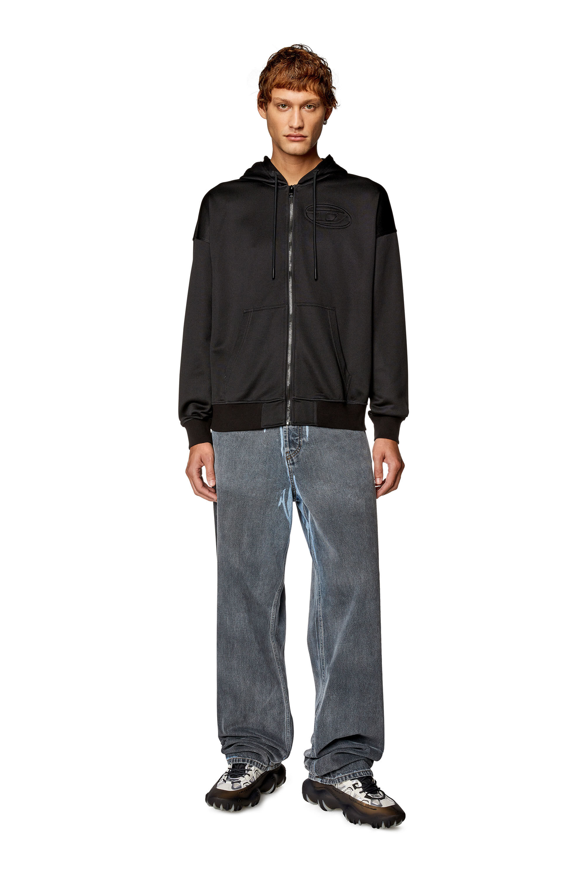 Men's Zip hoodie with embossed Oval D logo | Black | Diesel