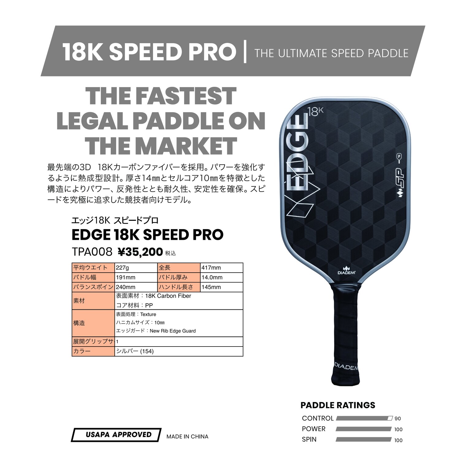 EDGE 18K SPEED PRO - DIADEM | ピックルボール