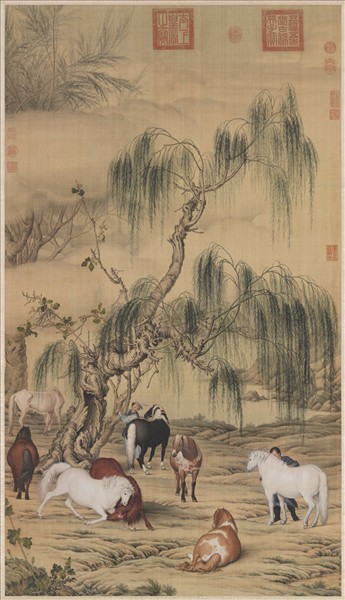 骨董 美術 掛け軸 八駿図 八馬古画 骨董 美術 掛け軸 八駿図 八馬古画