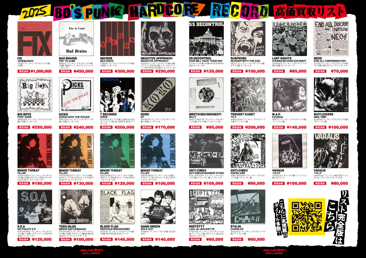 80'S PUNK/HARDCORE レコード高価買取リスト｜ニュース