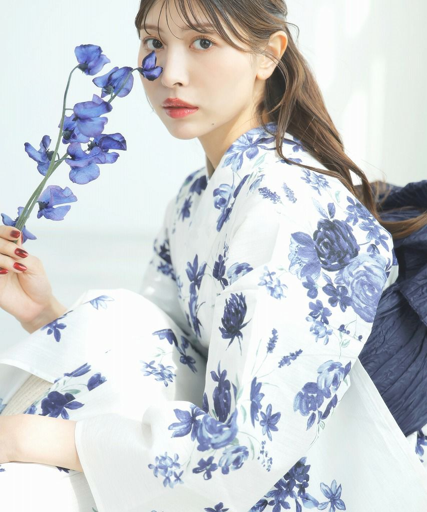 浴衣 dita 紺 水彩の Dita凪の藤ながれ紺系 浴衣・ dita 浴衣 ネイビー