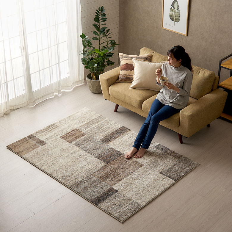 モザイクラグ 133×190 ウィルトン織 モザイクタイル柄 ヴィンテージ調