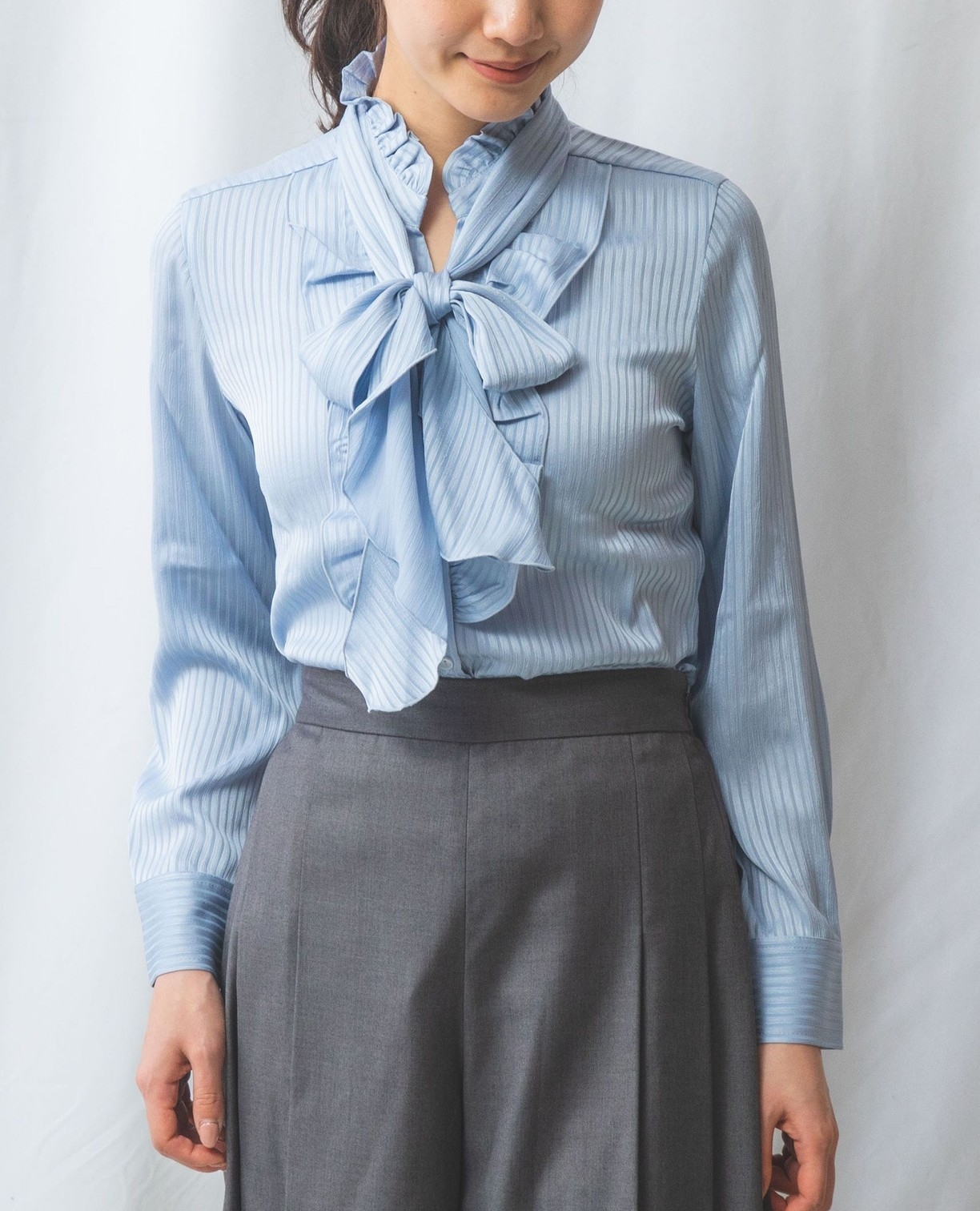 NARACAMICIE】シャドウストライプフリルボウタイ(1(M)9号 ブルー
