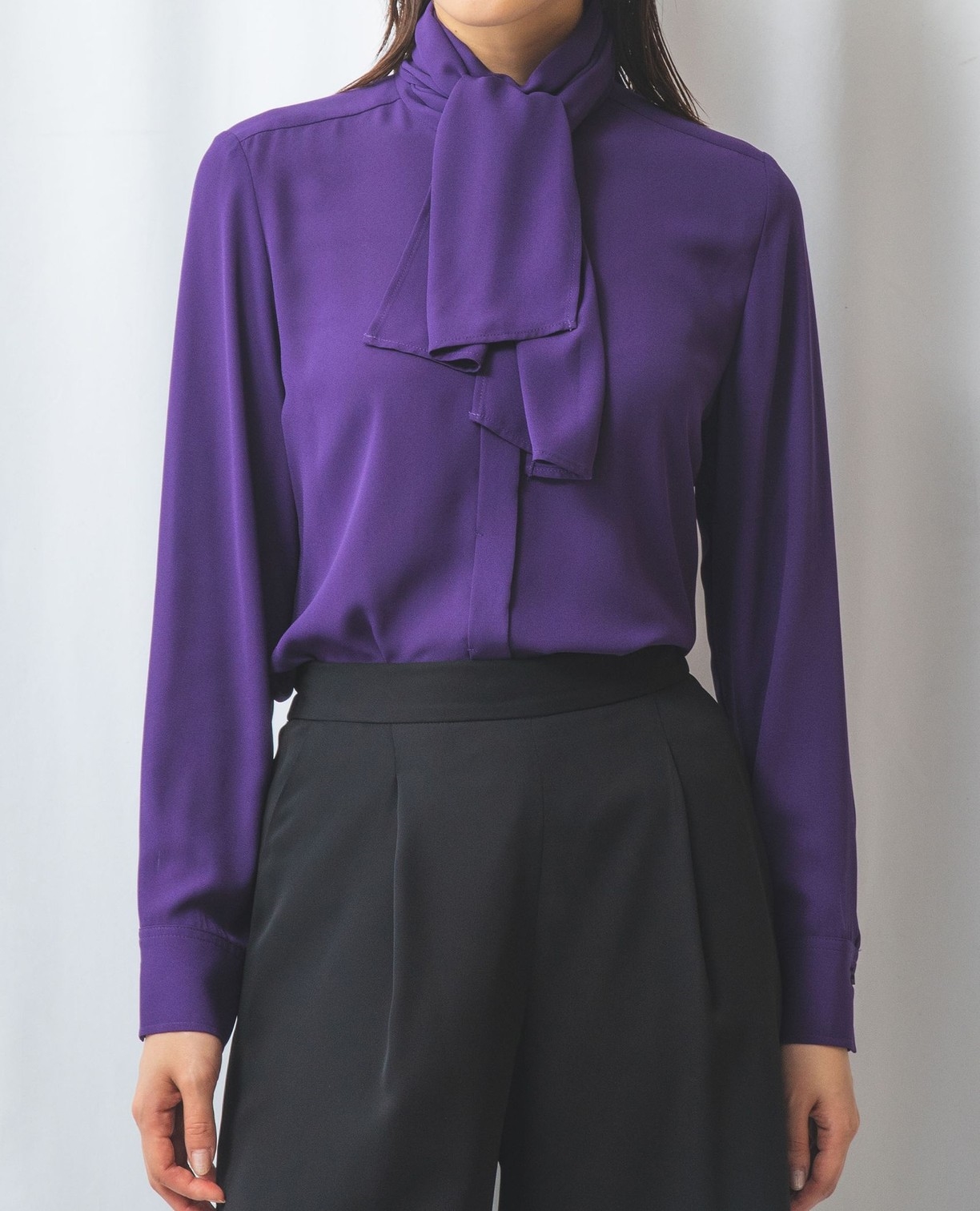 NARACAMICIE】ジョーゼットボウタイ長袖ブラウス(1(M)9号 パープル