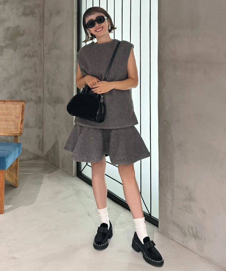 ベロアパールリボンローファー[C]