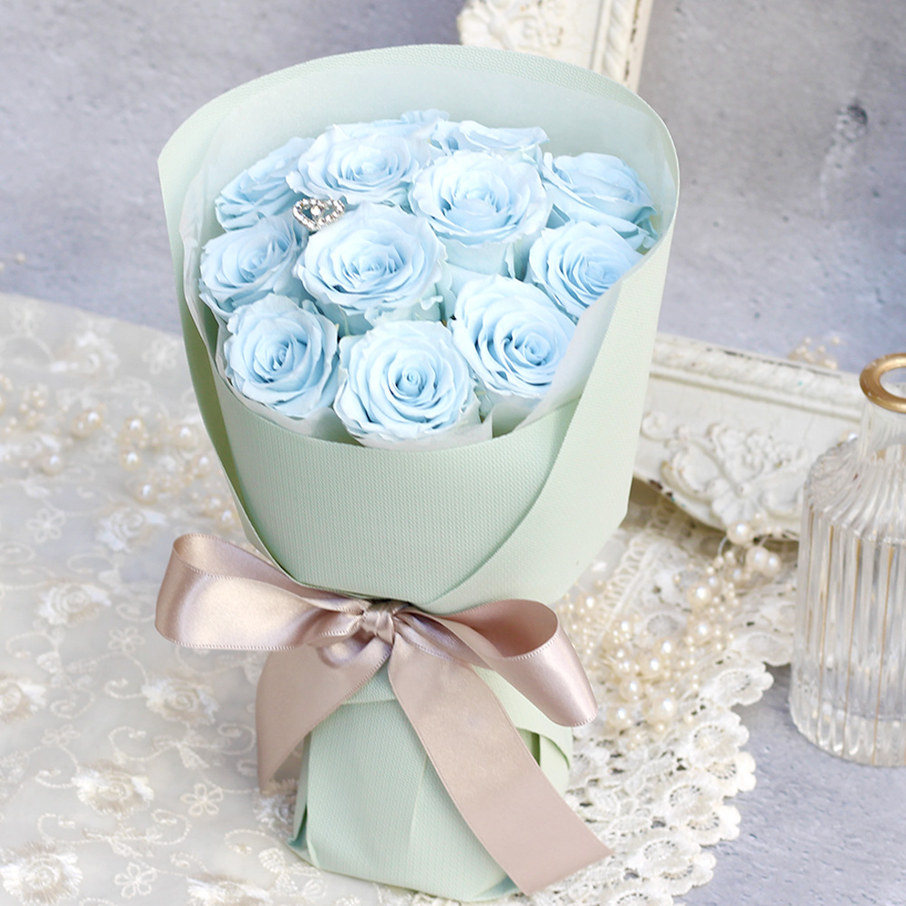 プロポーズ-ボヌール-(ライトブルー)-12本のバラ花束- /プリザーブド