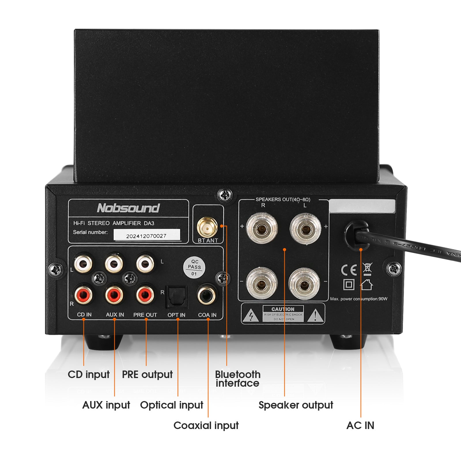 Nobsound DA3 HIFI Bluetooth Tube Power Amplifier with COAX/OPT/USB