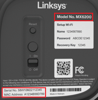 デバイスのモデル、MAC アドレス、シリアル番号を確認するには