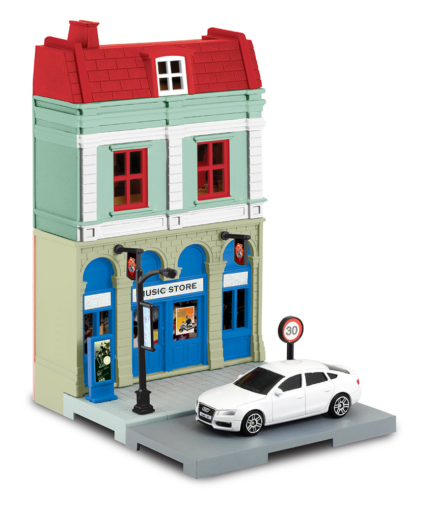 1/64 ダイキャストミニカー ジオラマストリート ⑧楽器店＆アウディA5