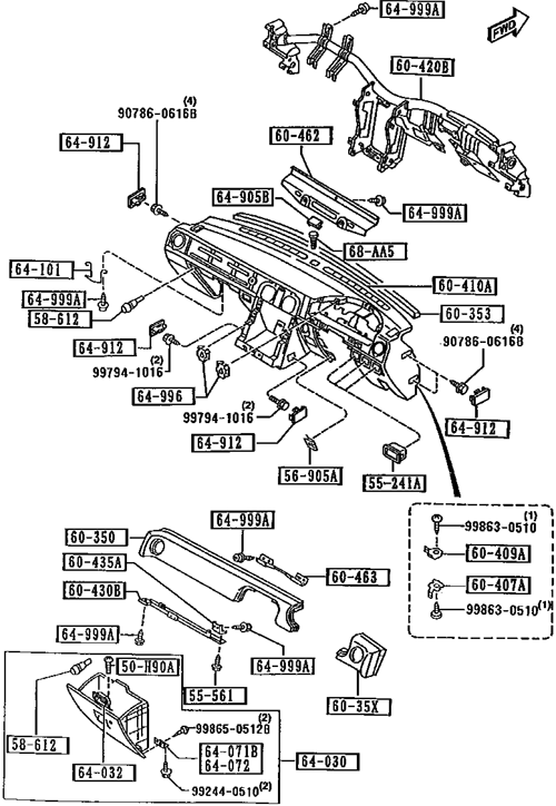 NA6CEダッシュボード、クラッシュパッド&ブローブボックス
