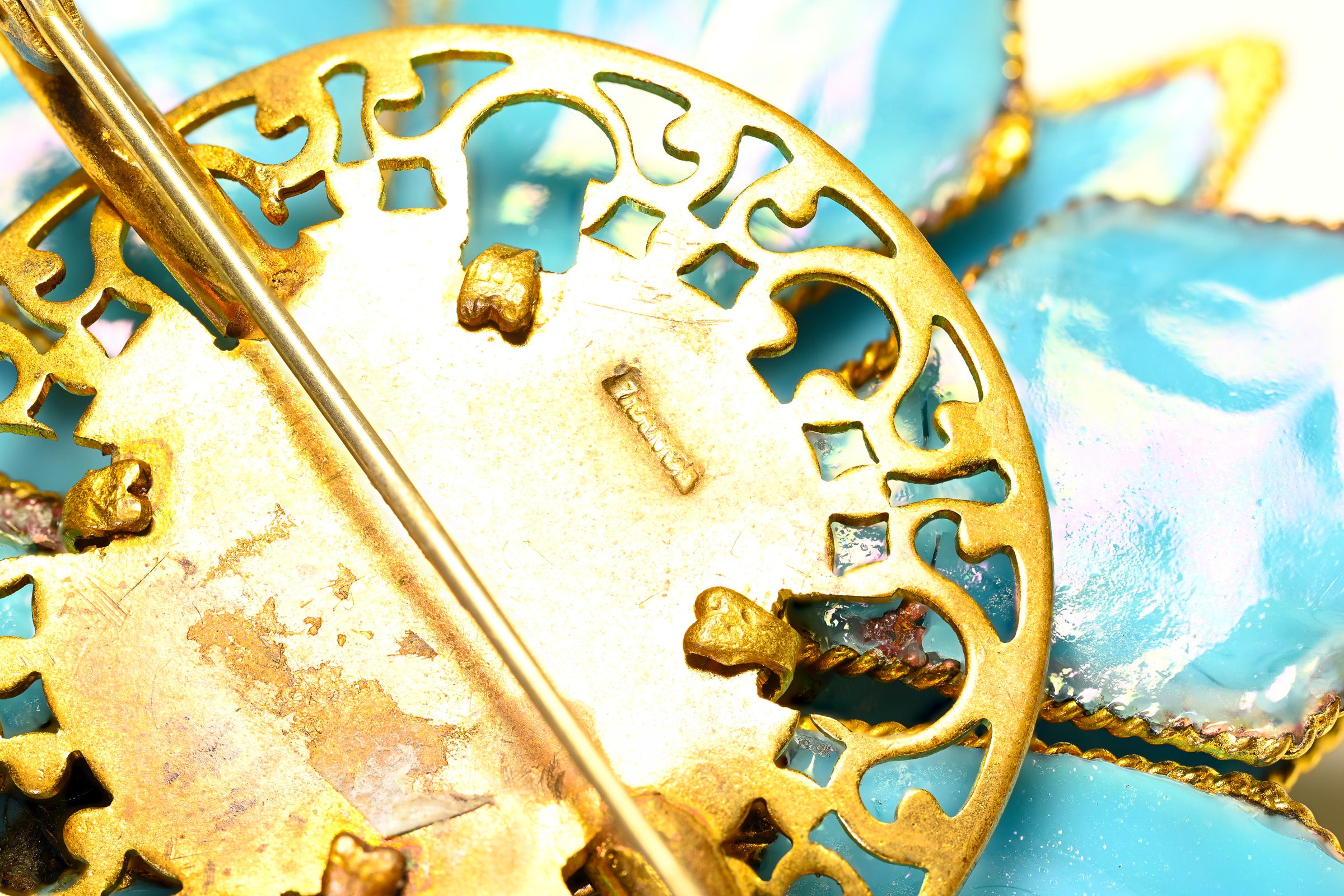 Coco Chanel Paris 1930's Gripoix Blue Turquoise Glass Camellia Flower