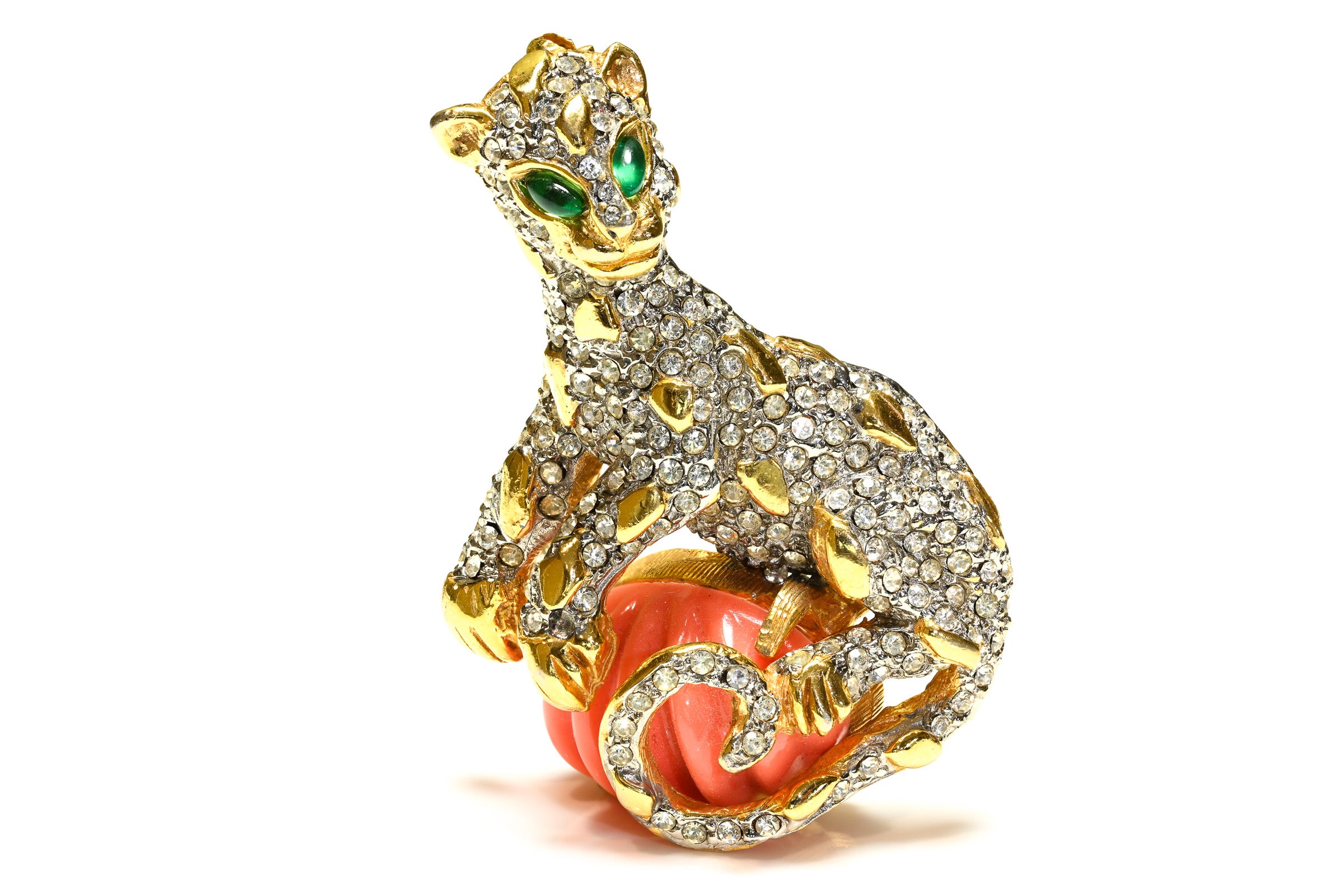 Vintage 1960's Kenneth Jay Lane Green Crystal Panther Brooch