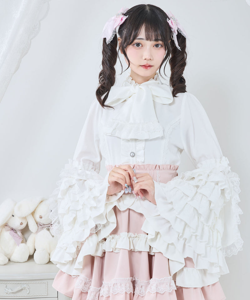 フリルハイネックレースリボンプリンセスブラウス – レディース