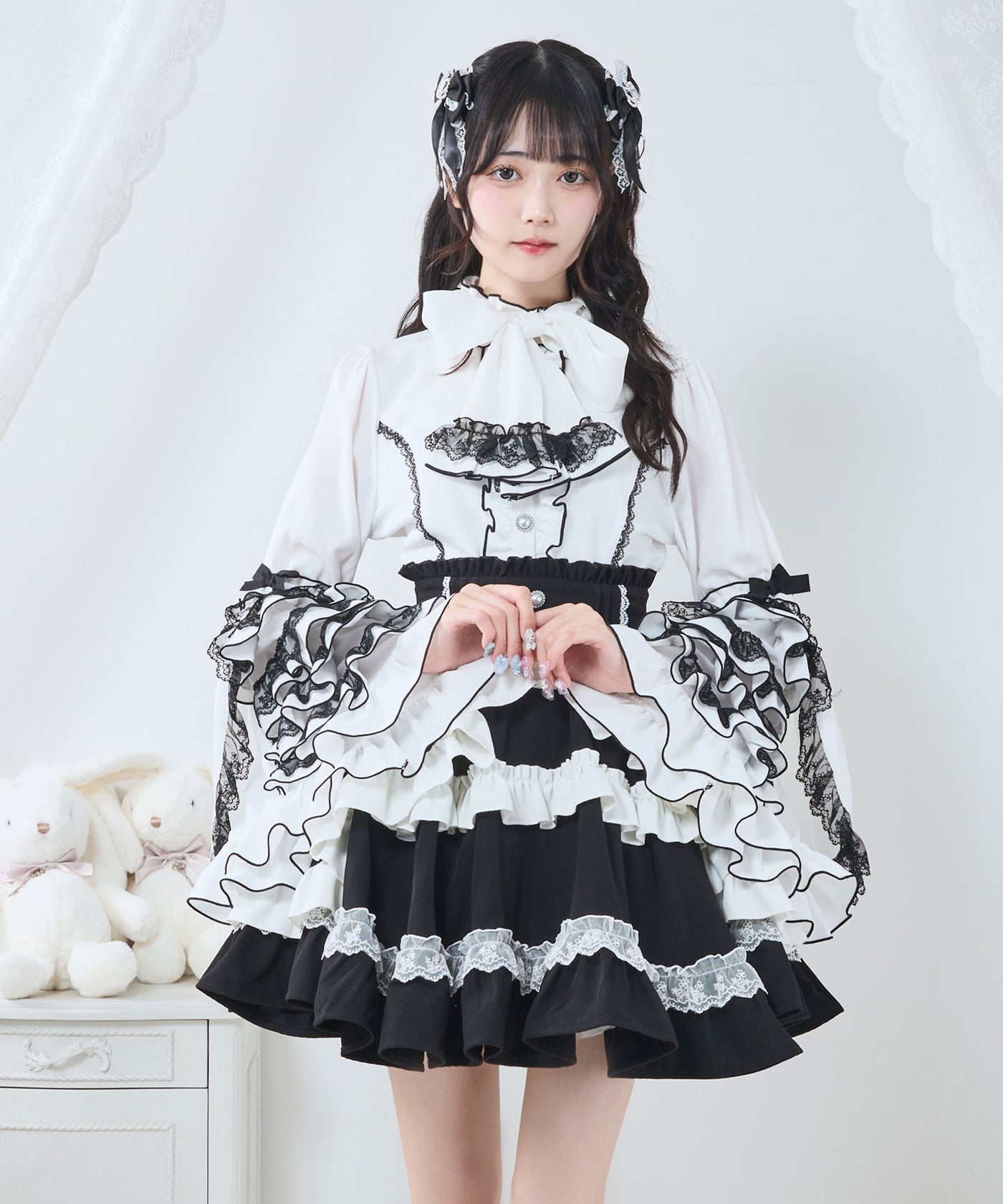 フリルハイネックレースリボンプリンセスブラウス – レディース
