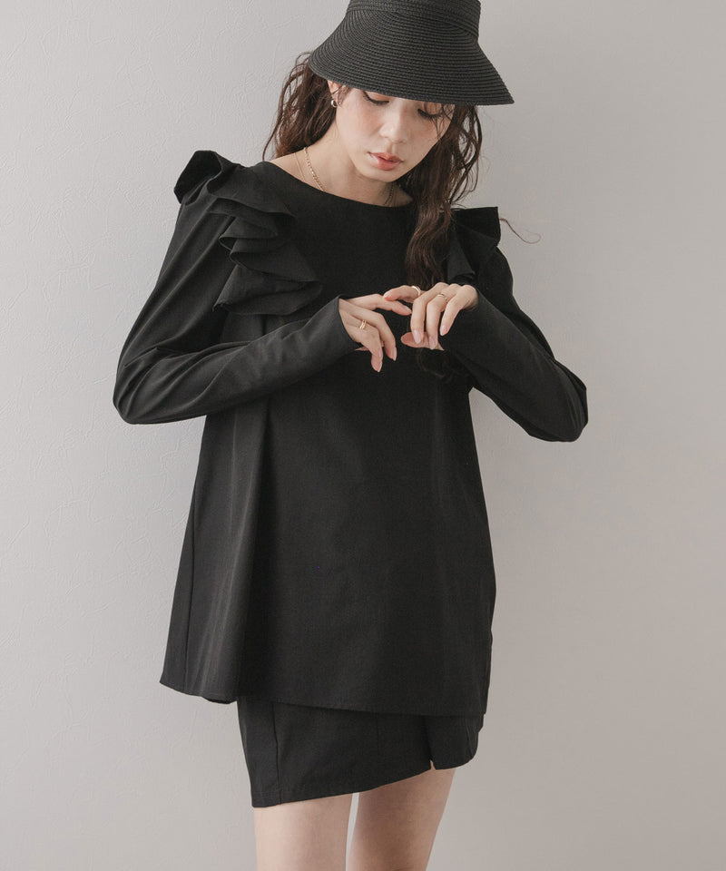 バイカラーリボンフリルラッシュガードトップス – レディース