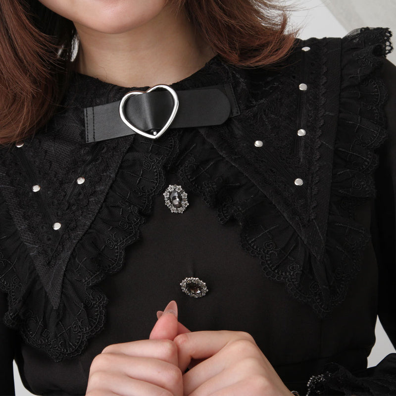 クモレース角襟ベルトレースアップワンピース – レディース