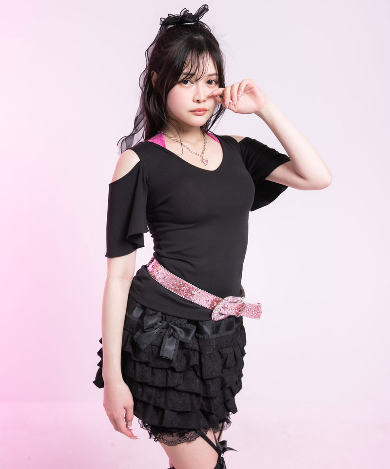 背中開きビジューバックルセクシーリボン姫ギャルトップス