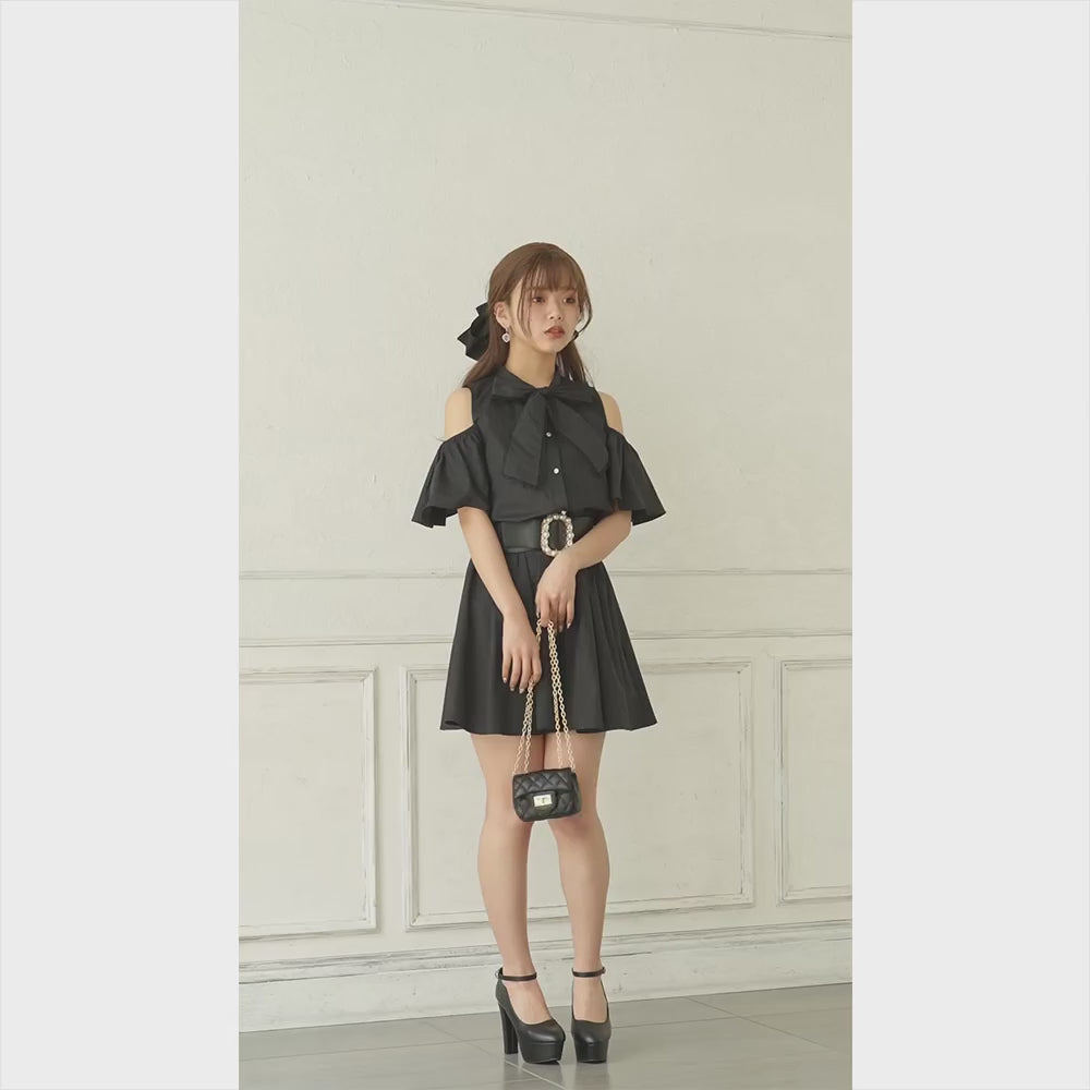 ボウタイリボンブラウスドッキングワンピース – レディース